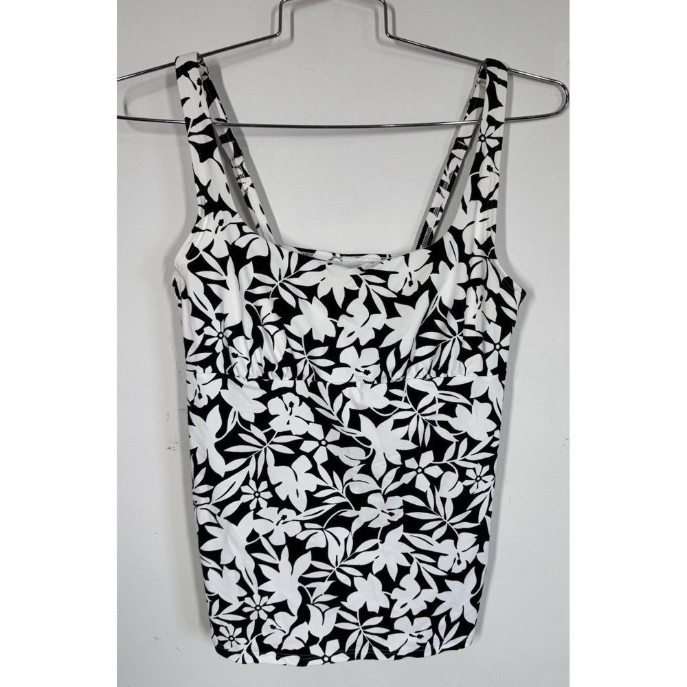 Lands End Underwire Tankini Bathing Suit Black And White Floral Women's 10L Pool